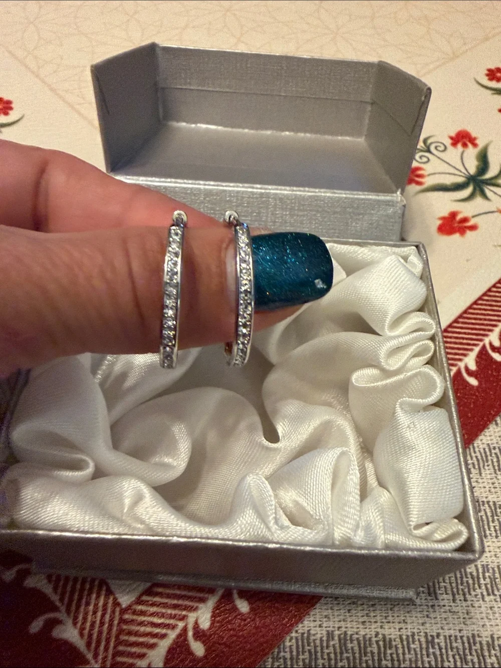 Silver Hoop Earrings with Clear Cubic Zirconia -